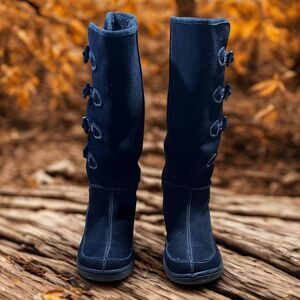 Rocket Dog Womens Suede Boots Leather Fleece Lined Tall Side Toggle Black Size 7